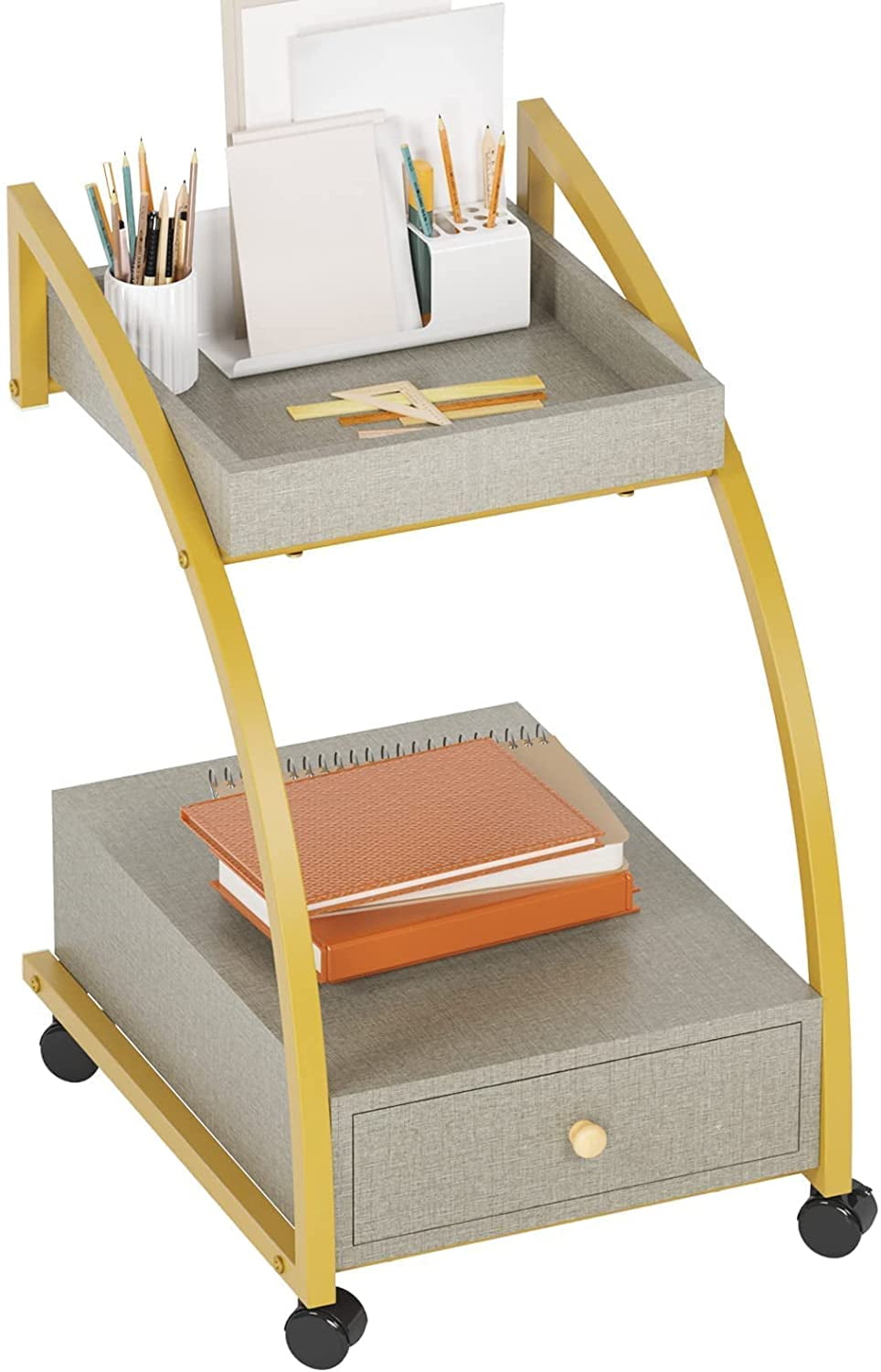 Rolling Utility Cart End Table on Wheel, Entryway Cart Side Table Sofa