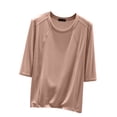 thumbnail image 1 of Timegard Hauts pour Femmes Col Rond Manches 3/4 Blouse Ample Confortable Décontractée Couleur Unie Pyjama Tee Hauts, 1 of 6