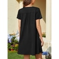 thumbnail image 4 of ValueVibe Nightgowns for Women Crew Neck Sleepshirt Short Sleeve Sleepwear Henley Button House Dress with Pockets, Black XL, 4 of 6