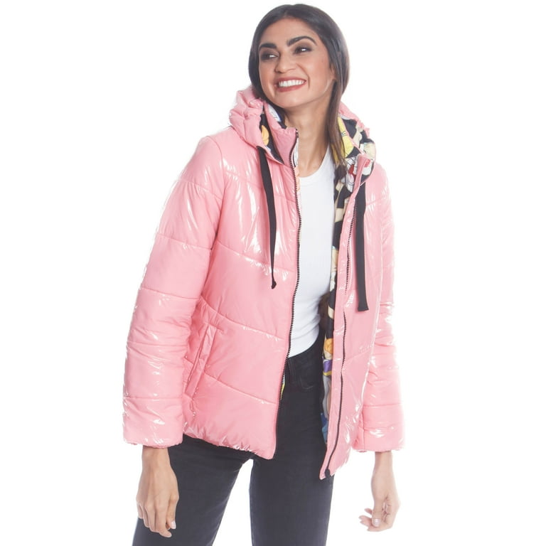 Members Only Womens Hi-Shine Chevron Quilt Puffer Jacket