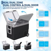 12 Volt 61QT Dual Zone Car Refrigerator with Wheels, Portable Compressor Freezer Cooler -4℉~68℉, 12V/24V DC & 100-240V AC Electric Fridge with APP Control, Dual USB Ports for RV, Camping, Truck