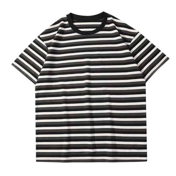 Men's Heavyweight Striped T-Shirt, Relaxed Cotton Crewneck Tee with Black and White Stripes
