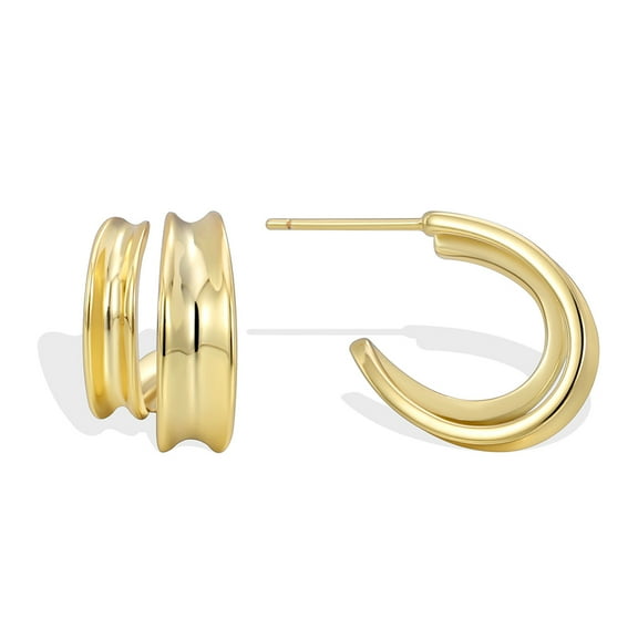 Gold Earrings For Women Chunky Gold Plated Earrings Ear Cuff Studs Double Small Thick Hoop Earrings Waterproof Jewelry For Women Gift