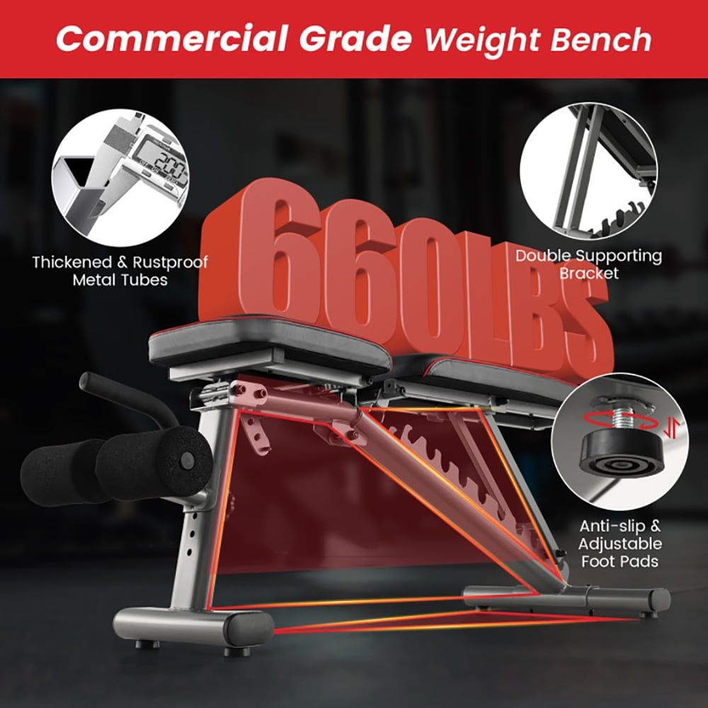 Yardi Yard 660 LBS Strength Training Bench with 10 Back and 3 Seat for Full Body Workout-Black, Weight Bench, Adjustable Strength Training Bench for Full Body Workout with Fast Folding