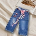 thumbnail image 6 of ITSAME Jeans for Girls, Sweet Bowknot Drawstring Elastic Waist Casual Fashion Wide Leg Denim Pants Blue 5-6T, 6 of 6