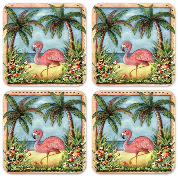 Vinyl Drink Coasters - Set of 4 - Flamingo