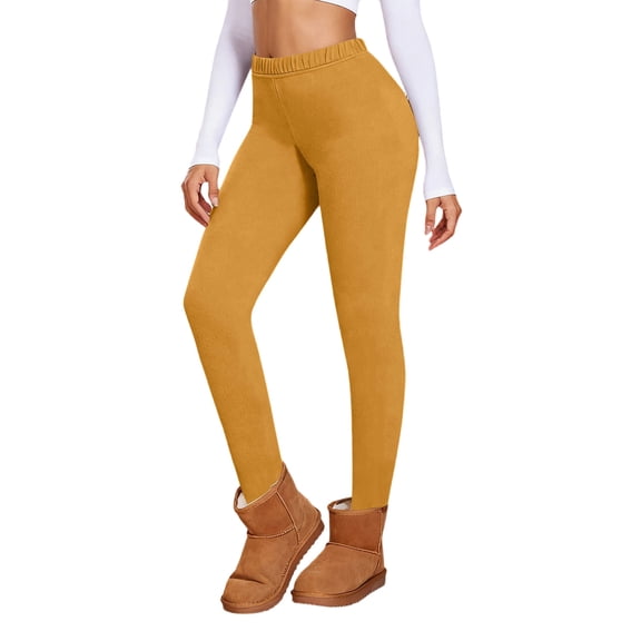 IWRICH Winter Leggings for Women Thermal Sherpa Lined Thick Cold Weather Snow Joggers High Waisted Soft Yoga Pants Yellow XL