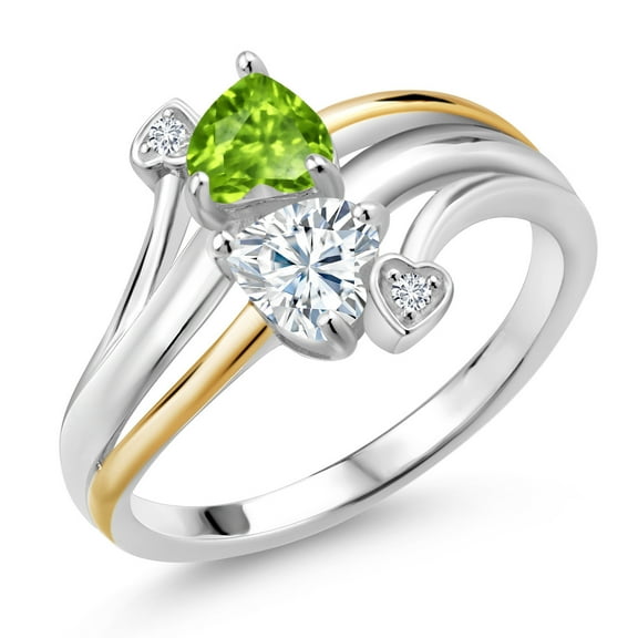 Gem Stone King 925 Silver and 10K Yellow Gold Lab Grown Diamond Ring Peridot Moissanite (0.94 Cttw, Size 7)