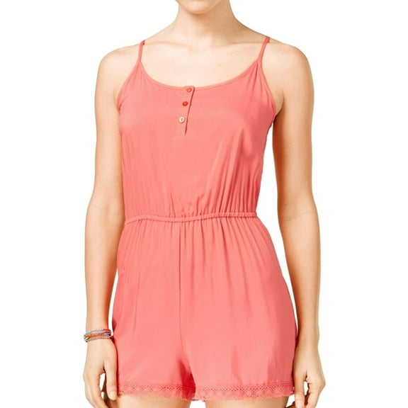 Ultra Flirt Womens Crochet-Trim Romper Jumpsuit, Orange, Juniors, X-Large