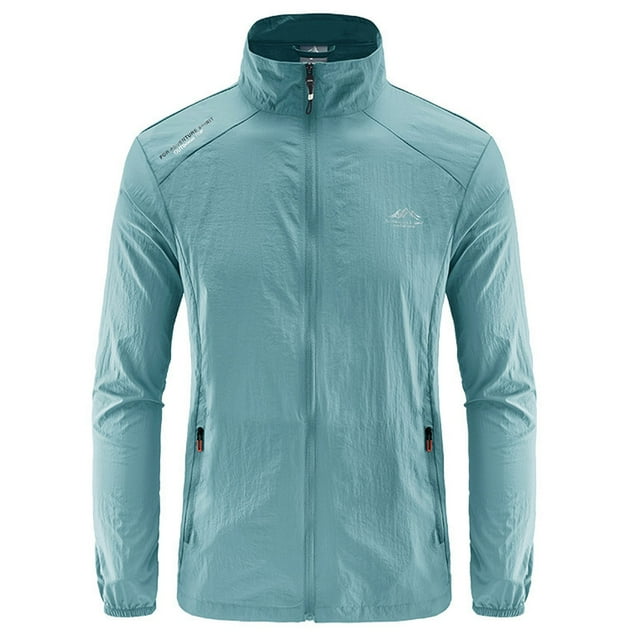 aohooy Veste anti-UV Protection Solaire pour Femmes Fermeture Éclair Complète Coupe-Vent Légère Respirante Veste à Capuche pour Plein Air Voyage Randonnée Bleu Ciel,G