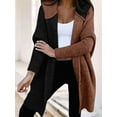 thumbnail image 5 of Women Fall and Winter Open Front Long Sleeve Hooded Knit Cardigan Color Block Outwear Coats Black & Coffee XL, 5 of 7