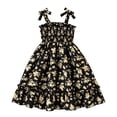 thumbnail image 3 of Huowey Toddler Kids Girls Floral Sundress Smocked Sleeveless Spaghetti Strap Ruffled Pleated High Waist Flower Print Tiered A-Line Dresses Breathable Stylish Mid Dress For Party Beach,Black,2-3 Years, 3 of 9