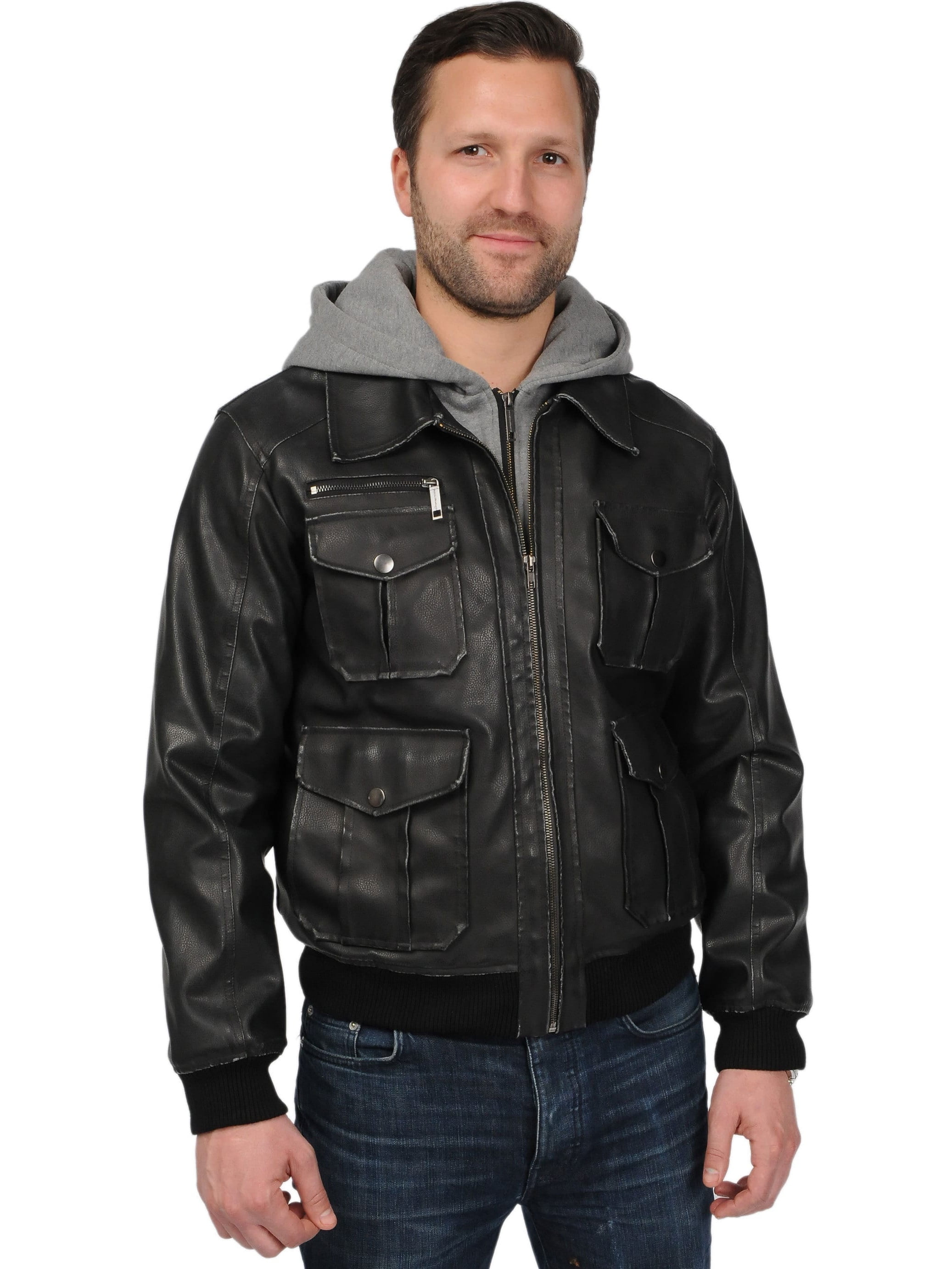 X-Small - 4Xl Brown Leather Bomber Jacket with Removable Hood Genuine Brown leather jacket with Detachable hood
