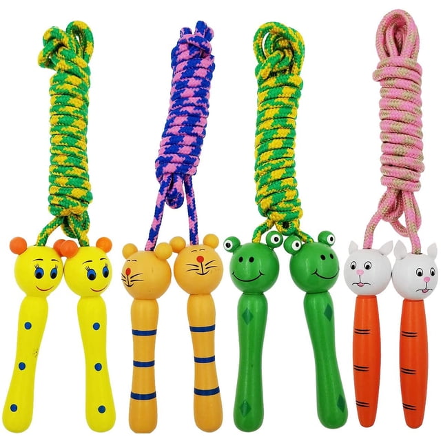 Paquete de 4 cuerdas para saltar con asas de madera para niños: cuerda para saltar ideal para niños y estudiantes Actividad divertida al aire libre, recuerdo de fiesta, recreación y mantenimiento del estado físico. Sailing Electrónica