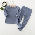 thumbnail image 2 of Kids Ribbed Knit Set for Boys Girls 2 Piece Thermal Underwear Soft Cotton Crewneck Top and Pants Plain Basic Layering Outfits, 2 of 3