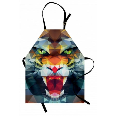 

Tiger Apron Portrait of Animal from Top of the Food Chain Polygonal Abstract Art Dangerous Beast Unisex Kitchen Bib Apron with Adjustable Neck for Cooking Baking Gardening Multicolor by Ambesonne