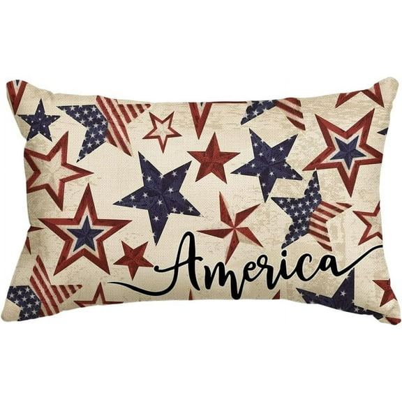 4th of July Patriotic Independence Throw Pillow Cover, 12 x 20 Inch Memorial Day America Stars Decor Cushion Case for Sofa Couch