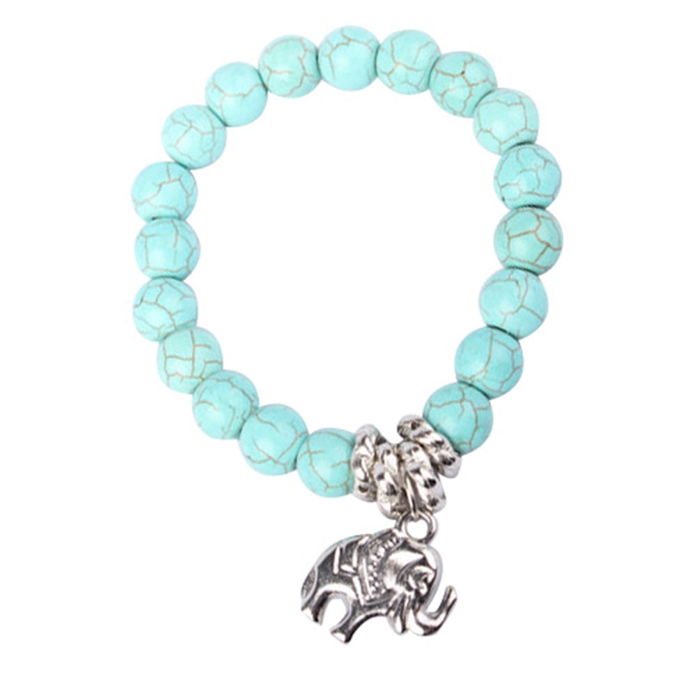 Natural Green Turquoise Tumble Gemstone Beads Elastic Bracelet 7.5'' 
