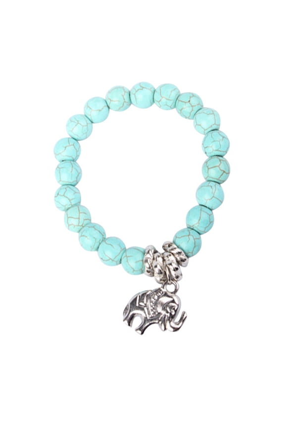 Natural Turquoise Stone Bead Tibet Silver Tone Elephant Bracelet