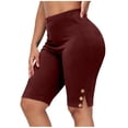 thumbnail image 3 of Yeaiivve Women's Biker Shorts High Waist Stretch Plus Size Yoga Shorts with Side Buttons and Slit Solid Color Athletic Shorts for Running Cycling Wine 5XL, 3 of 10