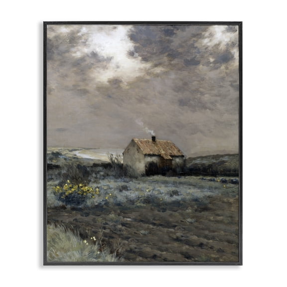 Cabin in Overcast Field Black Framed Giclee Art, design by Lettered and Lined