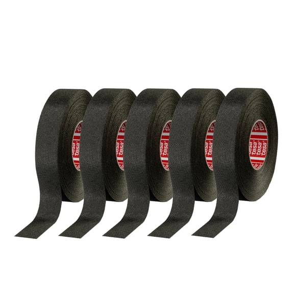 tesa 51036 High-Performance PET Cloth Automotive Wire Harness Tape, Black, 19mm x 25m, 5 Rolls