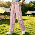 thumbnail image 2 of Womens High Waist Belted Cargo Wide Leg Pants Quick Dry Solid Straight Pockets Casual Long Trousers for Summer Outdoor Streetwear Pink XL(XL), 2 of 6