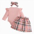 thumbnail image 4 of NOLDARES Baby Girl Fall Winter Clothes Ribbed Long Sleeve Ruffle Romper Pleated Skirt Headband 3Pcs Outfit Set(Red,6-12 M), 4 of 8