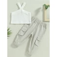 thumbnail image 5 of Arvbitana Toddler Baby Girls Pants Set Sleeveless Solid Color Ribbed Tops + Cargo Pants Summer Casual Outfit 2Pcs 6M-5T, 5 of 9