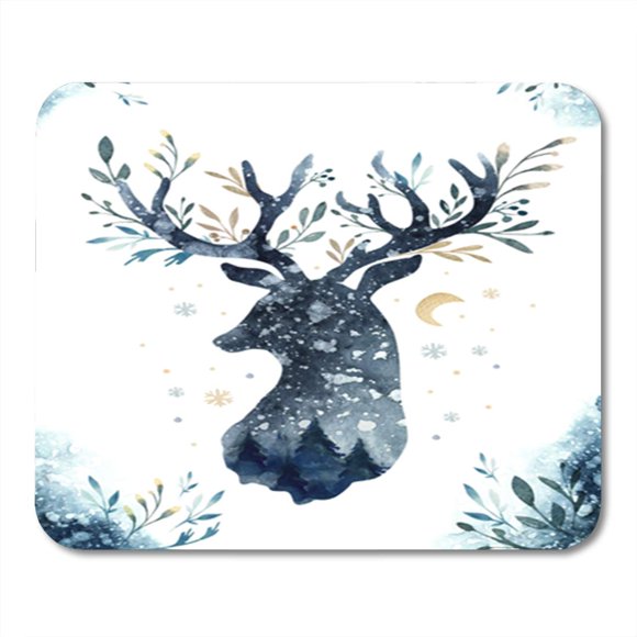 POGLIP Blue Watercolor Closeup Portrait of Cute Deer Christmas Winter Mousepad Mouse Pad Mouse Mat 9x10 inch