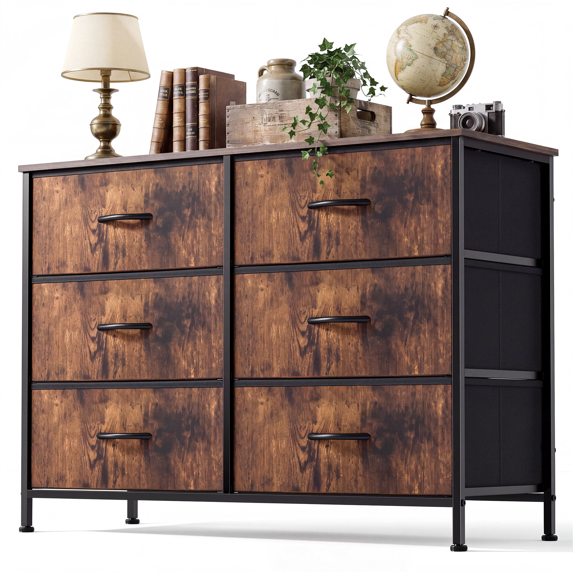 CONCETTA 6-Drawer Fabric Dresser Storage Chest for Bedroom, Closet, Storage Furniture for Adults, Rustic Brown