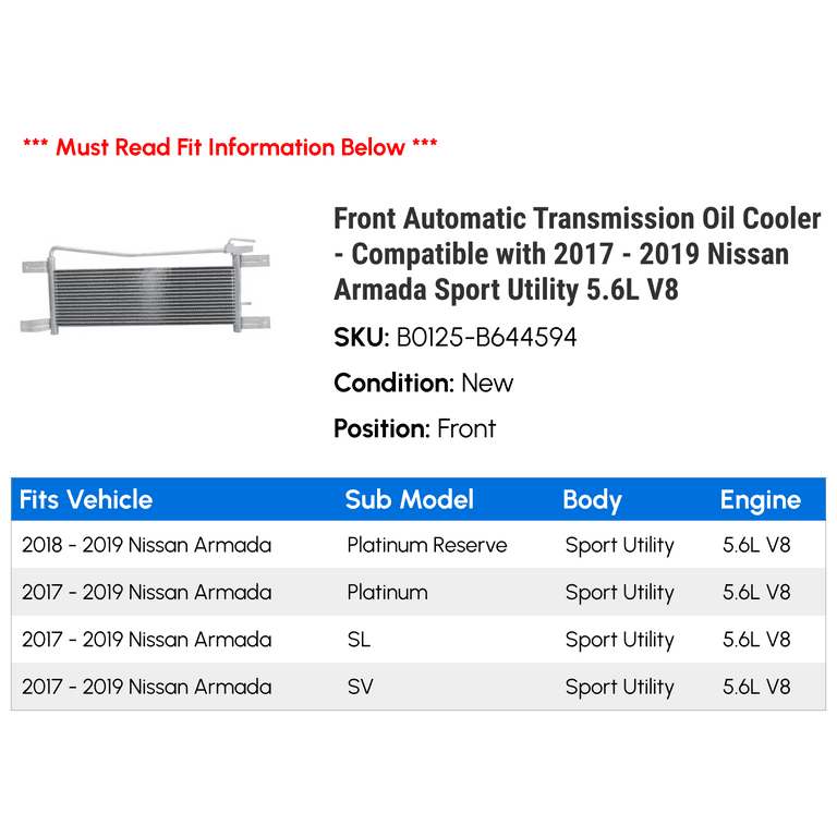 Front Automatic Transmission Oil Cooler Compatible with 2017