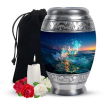 Yatskia Blue Music with Tree Large Funeral Urns for Human Ashes Adult Mom and Dad, Decorative Memorial Urn for Ashes Adult Male, (Monar Large, 10 Inch)