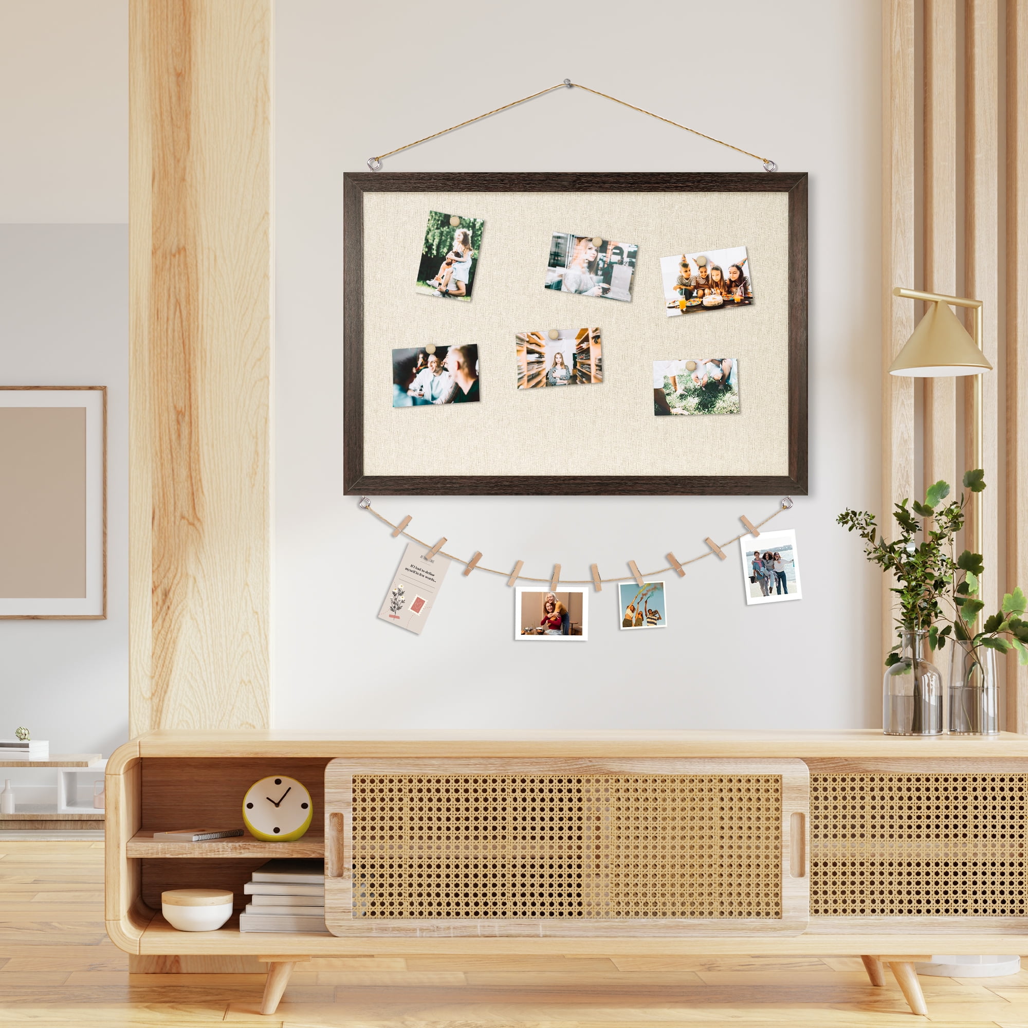 DOLLAR BOSS Double-sided Linen-Covered Pink Cork Bulletin Board, 24 "x 36" Large Poster Board Message Board for Wall Decor for Home Office, Wall Mounted Pin Board Picture Board, Black Wood Frame
