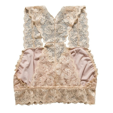 

Qcmgmg Women s Floral Lightly Bras Lace Comfort Bralette Padded Support Wireless Bra for Women