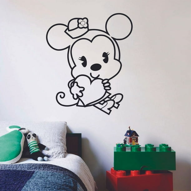 Cute Baby Minnie Mouse Walt Disney Mickey Cartoon Wall Sticker Art Decal For Girls Boys Room Bedroom Nursery Kindergarten House Fun Home Decor Stickers Wall Art Vinyl Decoration Size 30x30 Inch