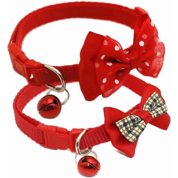 Puppy Collar with Bell, 1/2-Pack Dog Collar with Bell Cute Bowtie Cat Collar Nylon Adjustable Buckle for XXS XSmall Girl Pets Female Kitten Yorkie Teacup Chihuahua X-Small, Neck 7-12 Inch