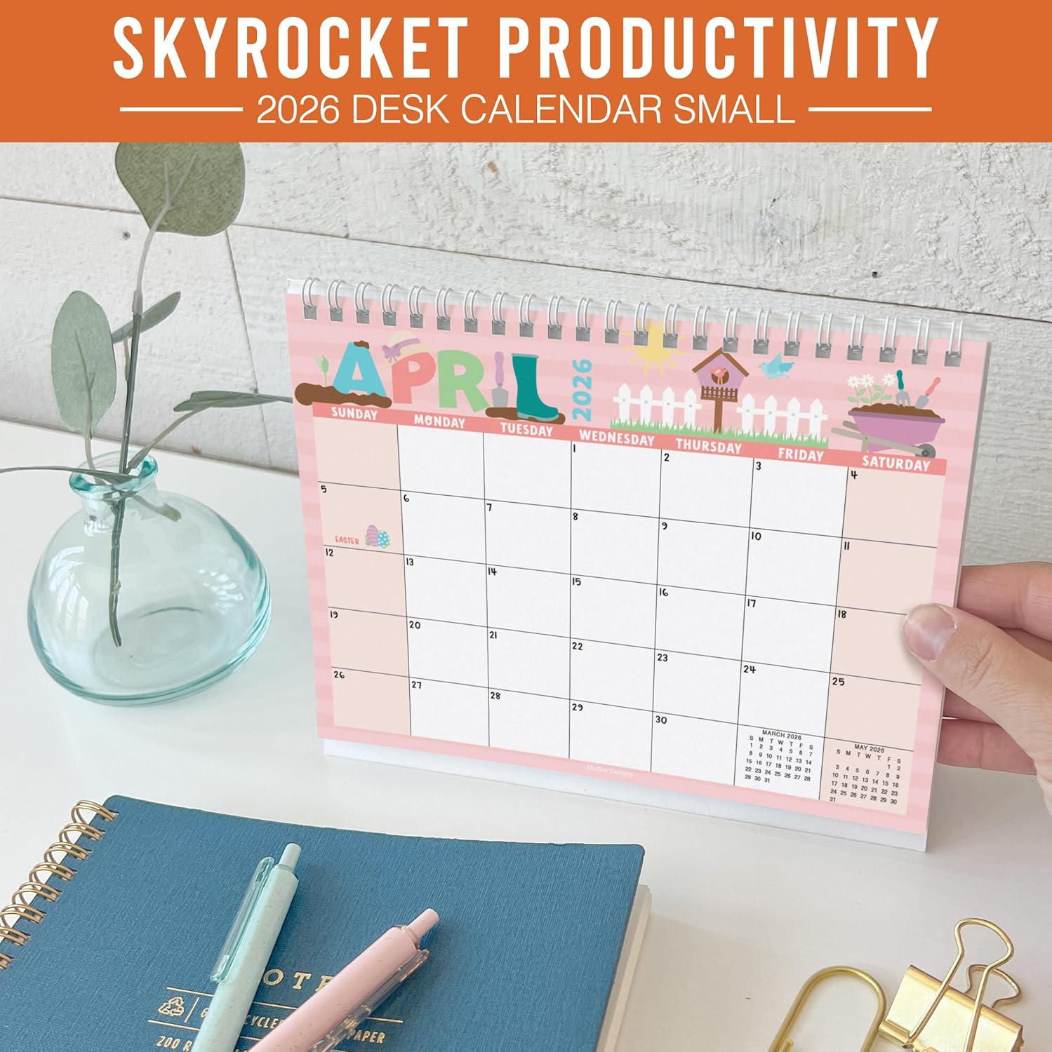 Small Desk Calendar 2026-2027 - Standing Flip Desk Calendars 2026, 18 Months Stand Up Calendars from Jan 2026 to June 2027, Typography Desktop Calendar Planner for Home, School, Office