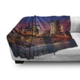 thumbnail image 3 of New York Soft Flannel Fleece Throw Blanket, NYC That Never Sleeps Reflections on Manhattan East River City Image Photo Print, Cozy Plush for Indoor and Outdoor Use, 50" x 70", Pink Blue, by Ambesonne, 3 of 6