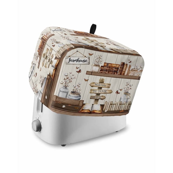 Fsddascl Farmhouse Vintage Toaster Cover 4 Slice, Large Kitchen Appliance Covers, Country Cotton Book Butterfly Art Toaster Oven Cover with Loop, Bread Machine Cover Polyester Dust Cover Protection