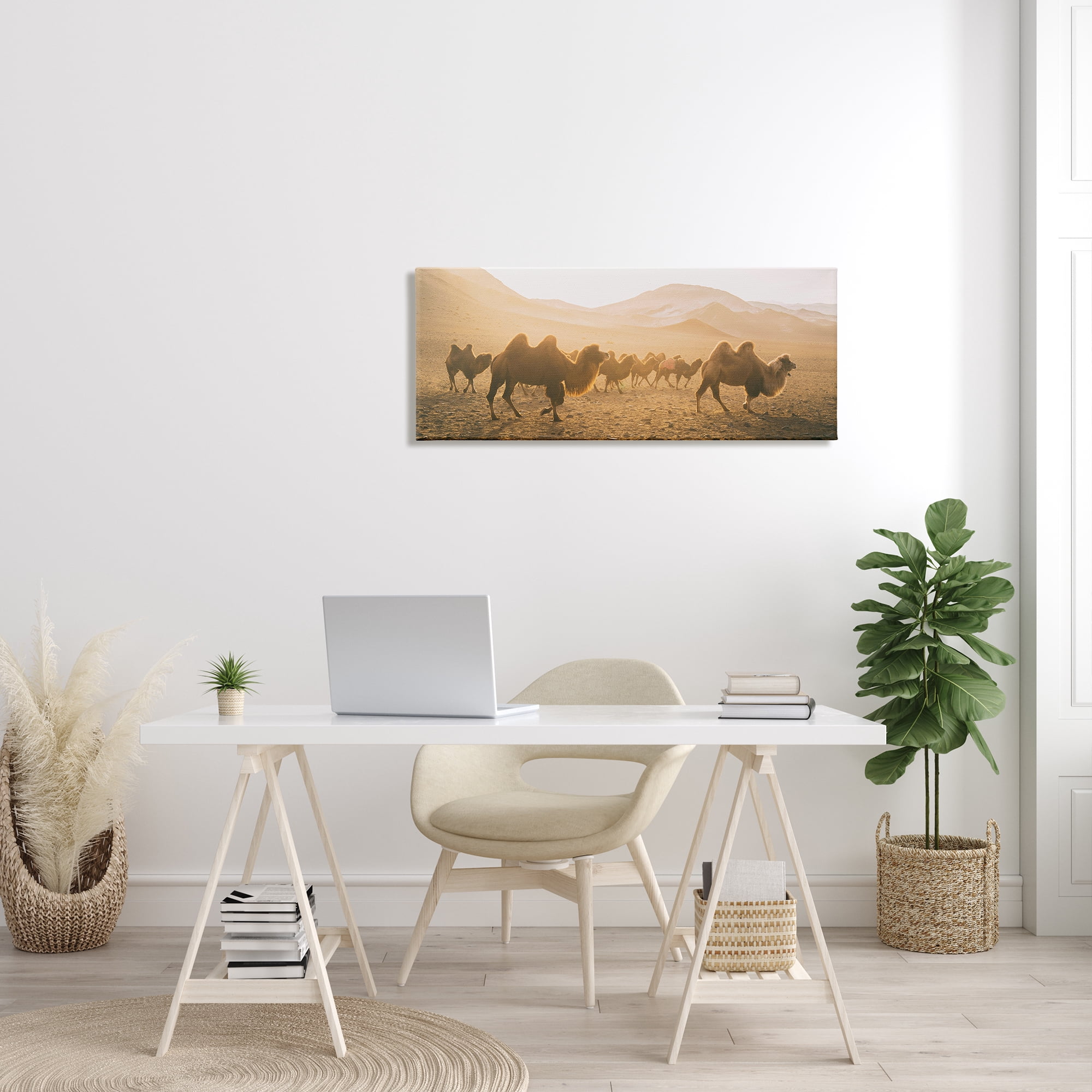 Stupell Industries Camels Marching Desert Animals Canyon Landscape Landscape Photography Gallery Wrapped Canvas Print Wall Art, 17 x 40