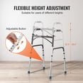 thumbnail image 4 of Andador plegable VEVOR de 2 botones con altura ajustable de 8 niveles y asas resistentes. Andador ligero de aluminio para personas mayores y discapacitadas, hasta 169 kg., 4 of 5