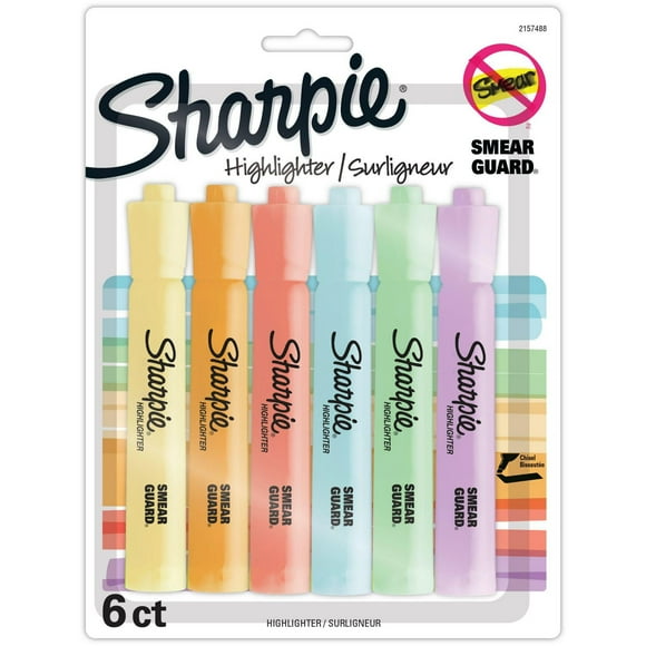 Surligneurs Sharpie Tank, Couleurs pastel douces, Assorties, Pointe biseautée, 6 unités Surligneurs à grandes pointes