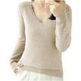 thumbnail image 3 of Wiyuqeen Knitted Tops for Women Long Sleeve V Neck Pullover Tops Solid Slim Fit Fall T Shirts Lightweight Sweaters for Ladies, 3 of 5