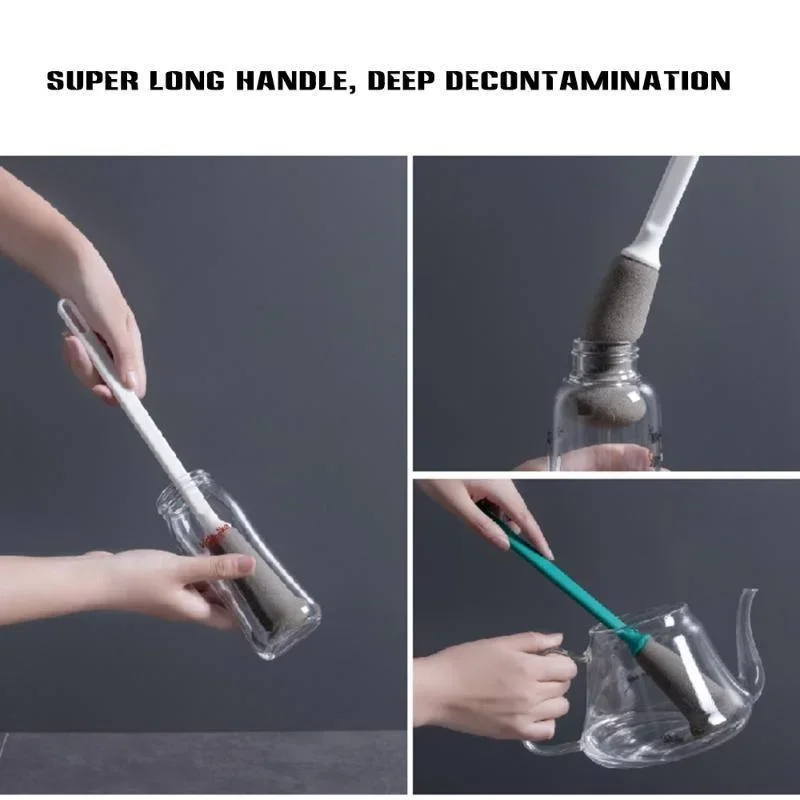 Long Handle Sponge Bottle Brush Flexible Cleaning Tool for Narrow Neck Cups and Jugs Kitchen Use