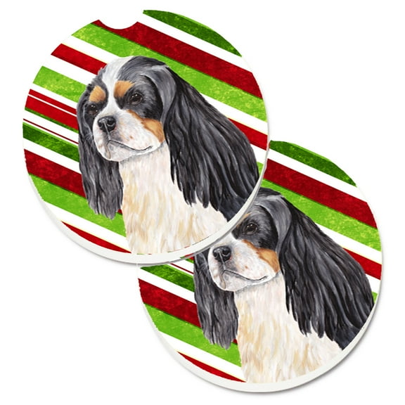 Carolines Treasures SC9351CARC Cavalier Spaniel Candy Cane Holiday Christmas Set of 2 Cup Holder Car Coasters Large