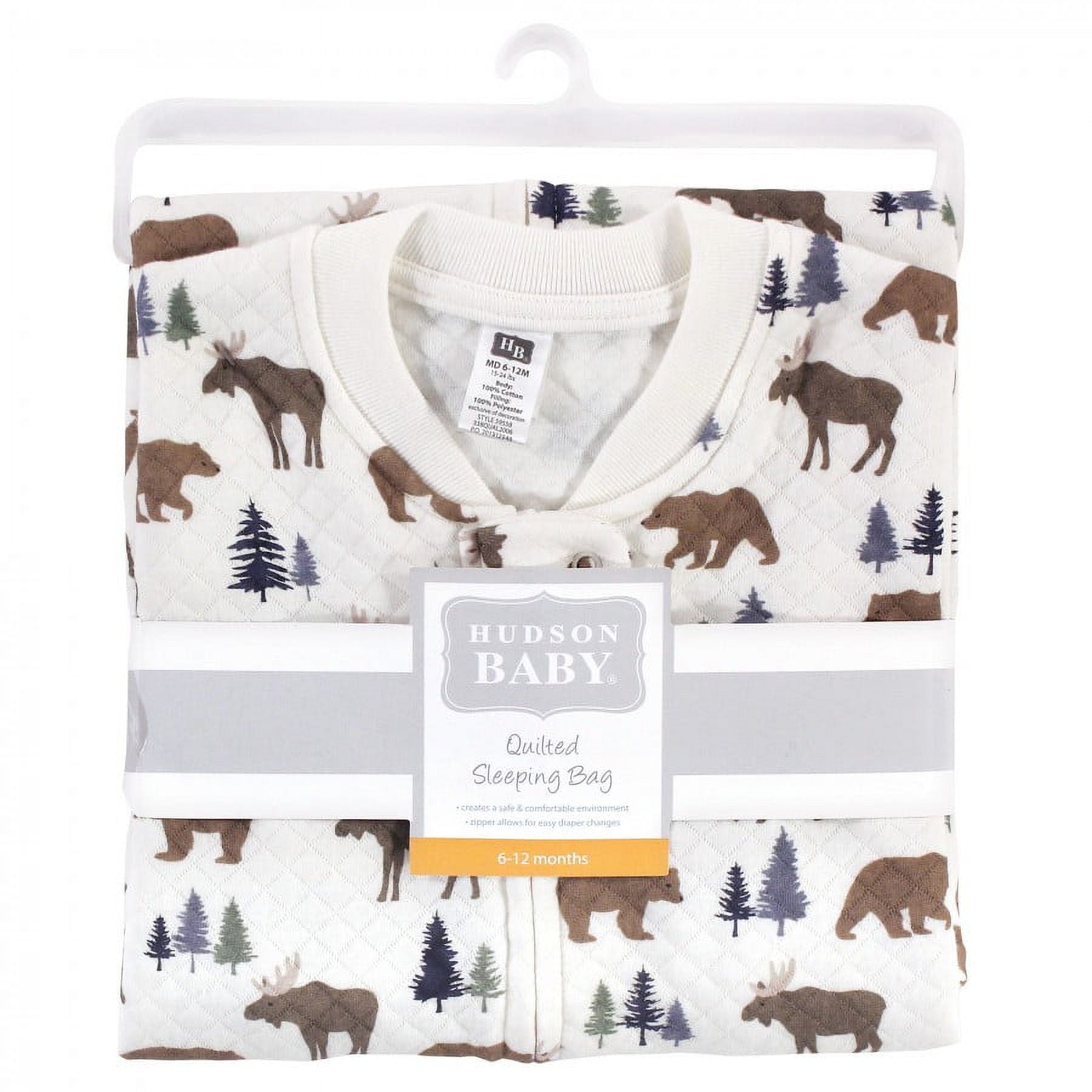Hudson Baby Infant Boy Premium Quilted Sleeveless Sleeping Bag and Wearable Blanket, Moose Bear, 12-18 Months