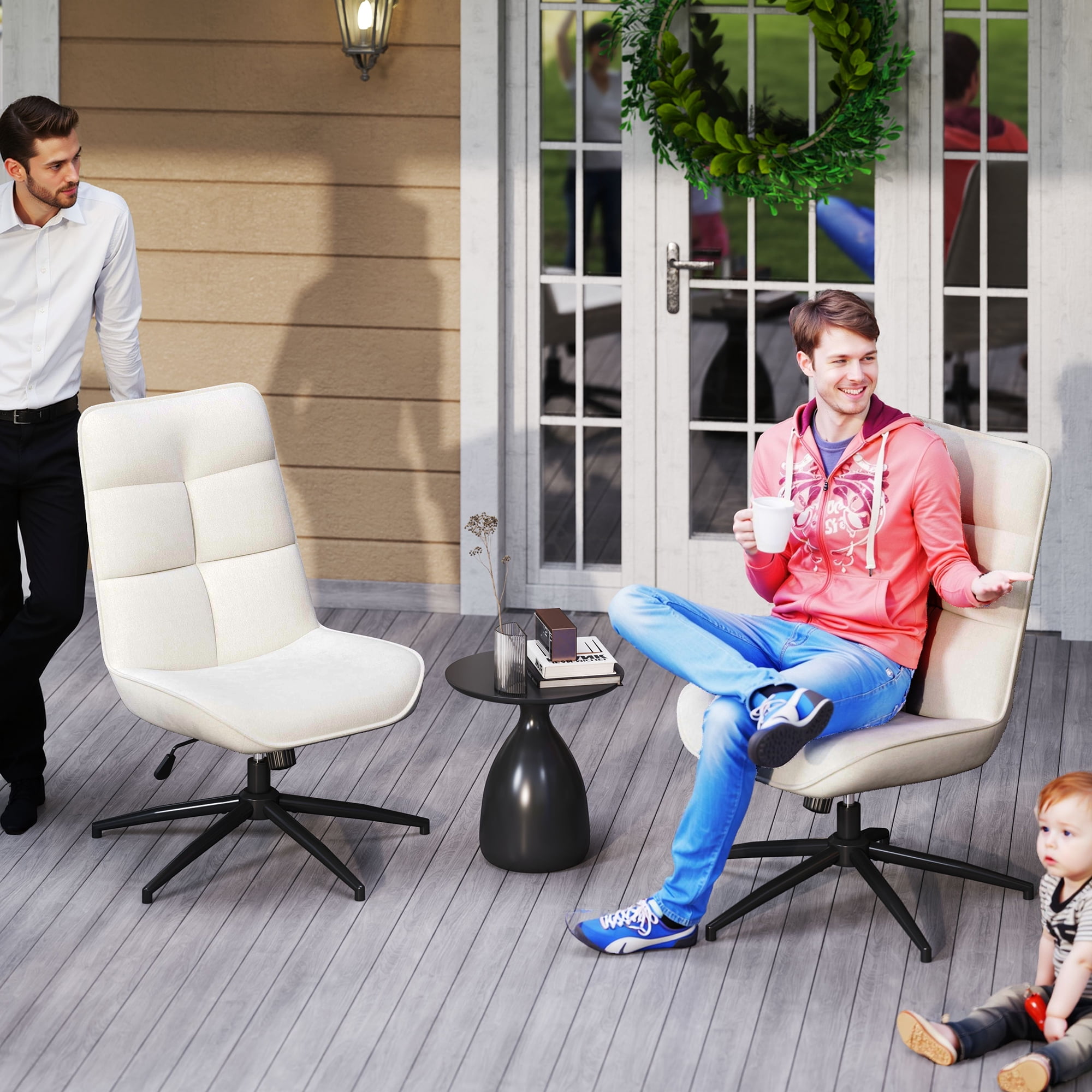 Homy Casa Reception Chair, Swivel Office Guest Chair, Adjustable Height, for Waiting Room, Beige