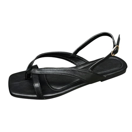 

gvdentm Shoes For Women Dressy Ladies Summer Fashion Solid Color Leather Flip Flops Thin Strap Women Shoes Sandals