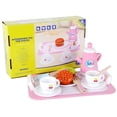 thumbnail image 1 of Tea Party Tableware Wooden Handicraft Toy Kitchen Pretend Play Set Cooking Coffee Bread For Toddlers Kids Birthday Gift Favors, 1 of 7